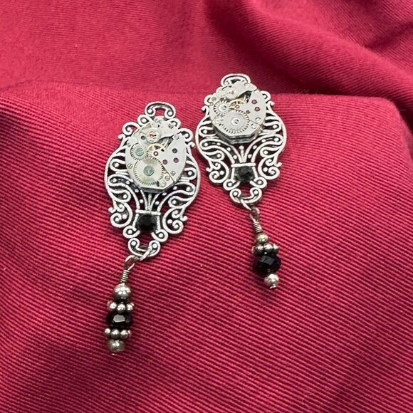 Steampunk Dangle Post Earrings Watch Gear 17 Jewels. - Picture 14 of 14